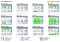 Kalender 1954 mit Ferien und Feiertagen Wien