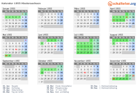 Kalender 1955 mit Ferien und Feiertagen Niedersachsen