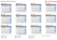 Kalender 1955 mit Ferien und Feiertagen Deutschland
