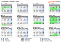 Kalender 1955 mit Ferien und Feiertagen Rheinland-Pfalz