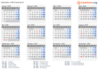 Kalender 1955 mit Ferien und Feiertagen Saarland