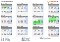 Kalender 1956 mit Ferien und Feiertagen Berlin