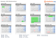 Kalender 1956 mit Ferien und Feiertagen Niedersachsen