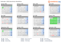 Kalender 1956 mit Ferien und Feiertagen Nordrhein-Westfalen