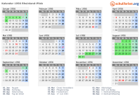 Kalender 1956 mit Ferien und Feiertagen Rheinland-Pfalz