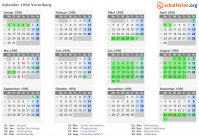 Kalender 1956 mit Ferien und Feiertagen Vorarlberg