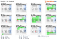 Kalender 1957 mit Ferien und Feiertagen Hamburg