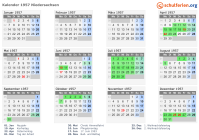 Kalender 1957 mit Ferien und Feiertagen Niedersachsen