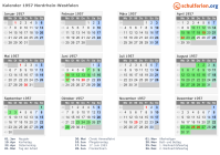 Kalender 1957 mit Ferien und Feiertagen Nordrhein-Westfalen