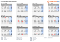 Kalender 1957 mit Ferien und Feiertagen Deutschland