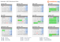 Kalender 1957 mit Ferien und Feiertagen Rheinland-Pfalz