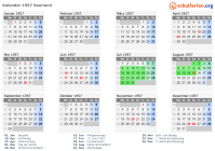 Kalender 1957 mit Ferien und Feiertagen Saarland