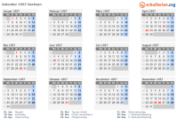 Kalender 1957 mit Ferien und Feiertagen Sachsen