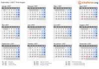 Kalender 1957 mit Ferien und Feiertagen Thüringen