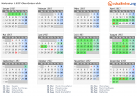 Kalender 1957 mit Ferien und Feiertagen Oberösterreich