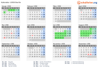 Kalender 1958 mit Ferien und Feiertagen Berlin