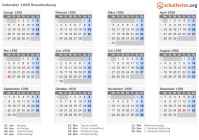 Kalender 1958 mit Ferien und Feiertagen Brandenburg
