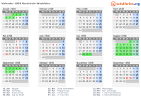 Kalender 1958 mit Ferien und Feiertagen Nordrhein-Westfalen