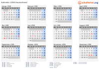 Kalender 1958 mit Ferien und Feiertagen Deutschland
