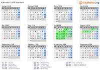 Kalender 1958 mit Ferien und Feiertagen Saarland