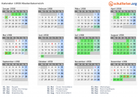 Kalender 1958 mit Ferien und Feiertagen Niederösterreich