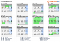 Kalender 1958 mit Ferien und Feiertagen Wien