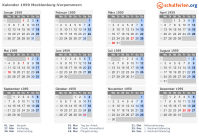 Kalender 1959 mit Ferien und Feiertagen Mecklenburg-Vorpommern