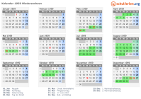 Kalender 1959 mit Ferien und Feiertagen Niedersachsen