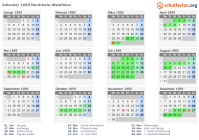 Kalender 1959 mit Ferien und Feiertagen Nordrhein-Westfalen