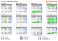 Kalender 1959 mit Ferien und Feiertagen Rheinland-Pfalz