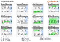 Kalender 1959 mit Ferien und Feiertagen Saarland