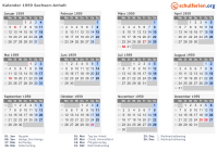 Kalender 1959 mit Ferien und Feiertagen Sachsen-Anhalt