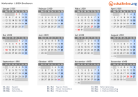 Kalender 1959 mit Ferien und Feiertagen Sachsen