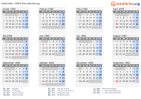 Kalender 1960 mit Ferien und Feiertagen Brandenburg