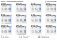 Kalender 1960 mit Ferien und Feiertagen Mecklenburg-Vorpommern
