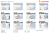 Kalender 1960 mit Ferien und Feiertagen Deutschland