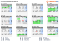 Kalender 1960 mit Ferien und Feiertagen Rheinland-Pfalz