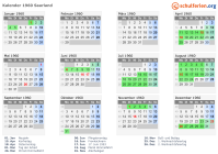 Kalender 1960 mit Ferien und Feiertagen Saarland