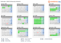 Kalender 1960 mit Ferien und Feiertagen Schleswig-Holstein