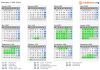 Kalender 1960 mit Ferien und Feiertagen Dijon