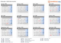 Kalender 1960 mit Ferien und Feiertagen Normandie