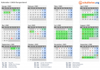 Kalender 1960 mit Ferien und Feiertagen Burgenland