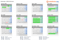 Kalender 1960 mit Ferien und Feiertagen Kärnten
