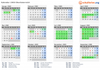 Kalender 1960 mit Ferien und Feiertagen Oberösterreich