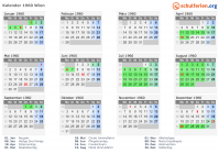 Kalender 1960 mit Ferien und Feiertagen Wien
