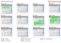 Kalender 1961 mit Ferien und Feiertagen Berlin