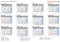 Kalender 1961 mit Ferien und Feiertagen Brandenburg