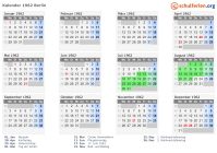 Kalender 1962 mit Ferien und Feiertagen Berlin