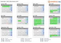 Kalender 1962 mit Ferien und Feiertagen Oberösterreich