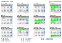 Kalender 1963 mit Ferien und Feiertagen Berlin